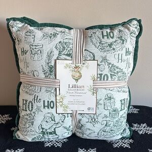 Lillian August French Farmhouse Holiday Christmas Pillows Vintage Santa Green